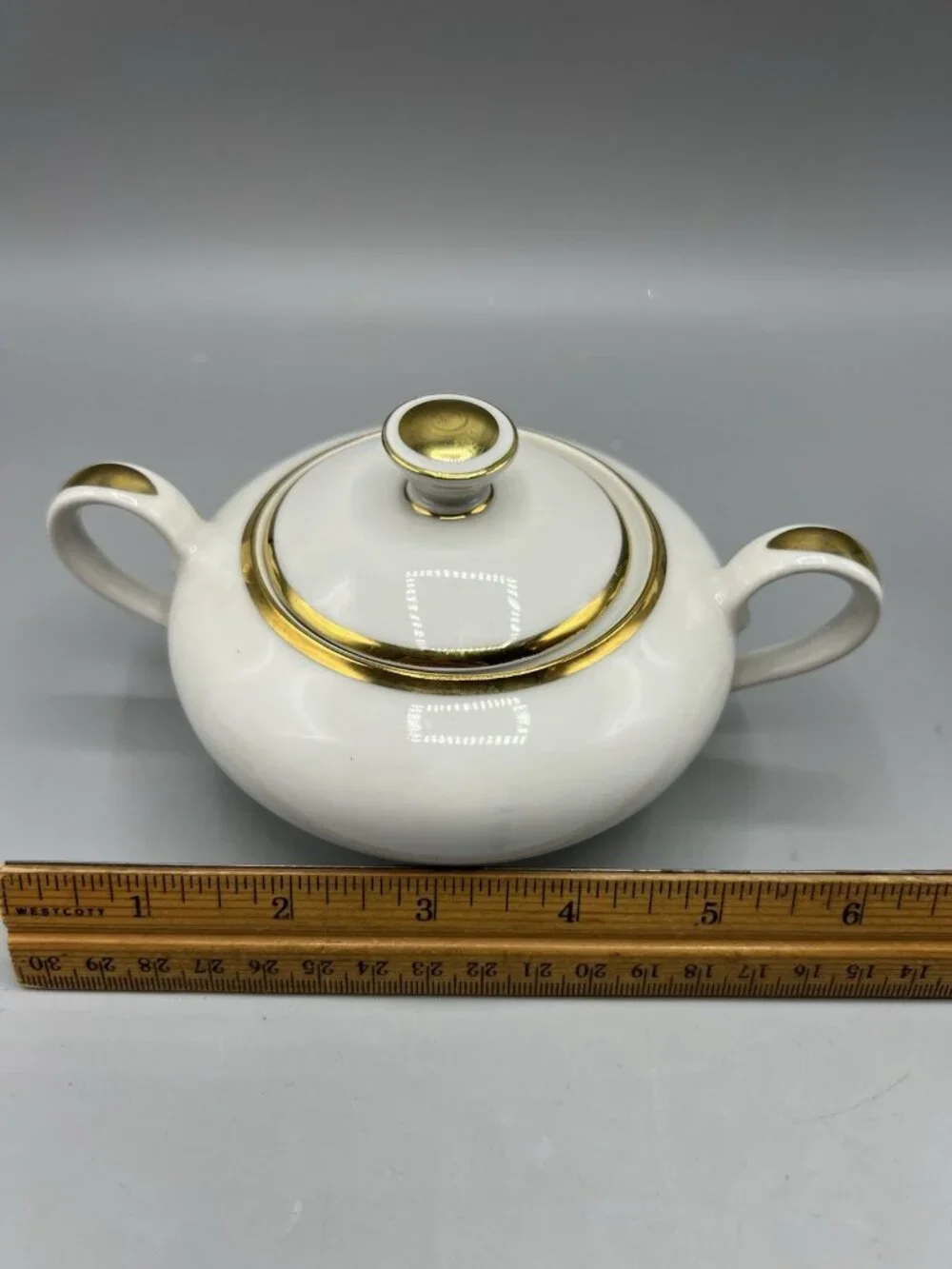 Bavarian Germany Sugar Bowl and Creamer Set 1960s White Gold Band Fine Dining